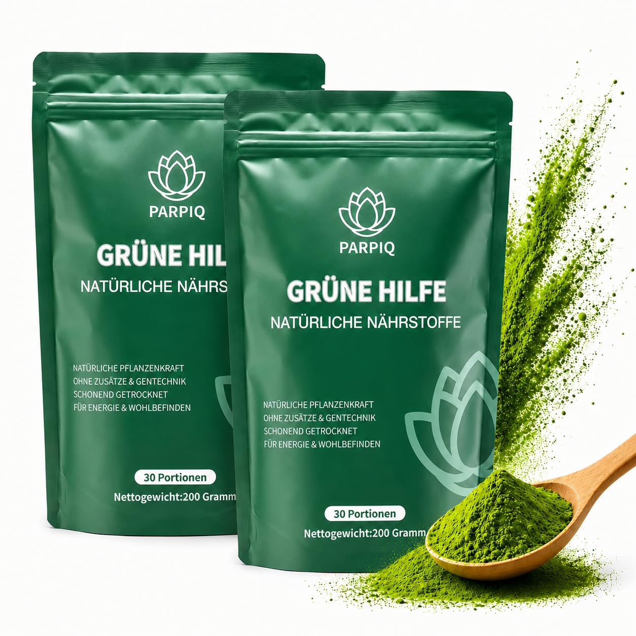 2 Pack Grüne Entgiftungspulver 400g, 2026 Neu Grüner Super Helfer mit Cholin, Gerstengras, Spirulina, Chlorella, Matcha & Heidelbeere, reich an Ballaststoffen und Mikronährstoffen, vegan & glutenfrei