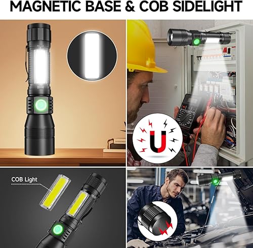 Miniatura 4 de AdamStar Linterna de luz negra, linterna de luz UV 3 en 1 con clip, magent, luz COB, pequeña linterna LED recargable, 1000 lúmenes, 7 modos,