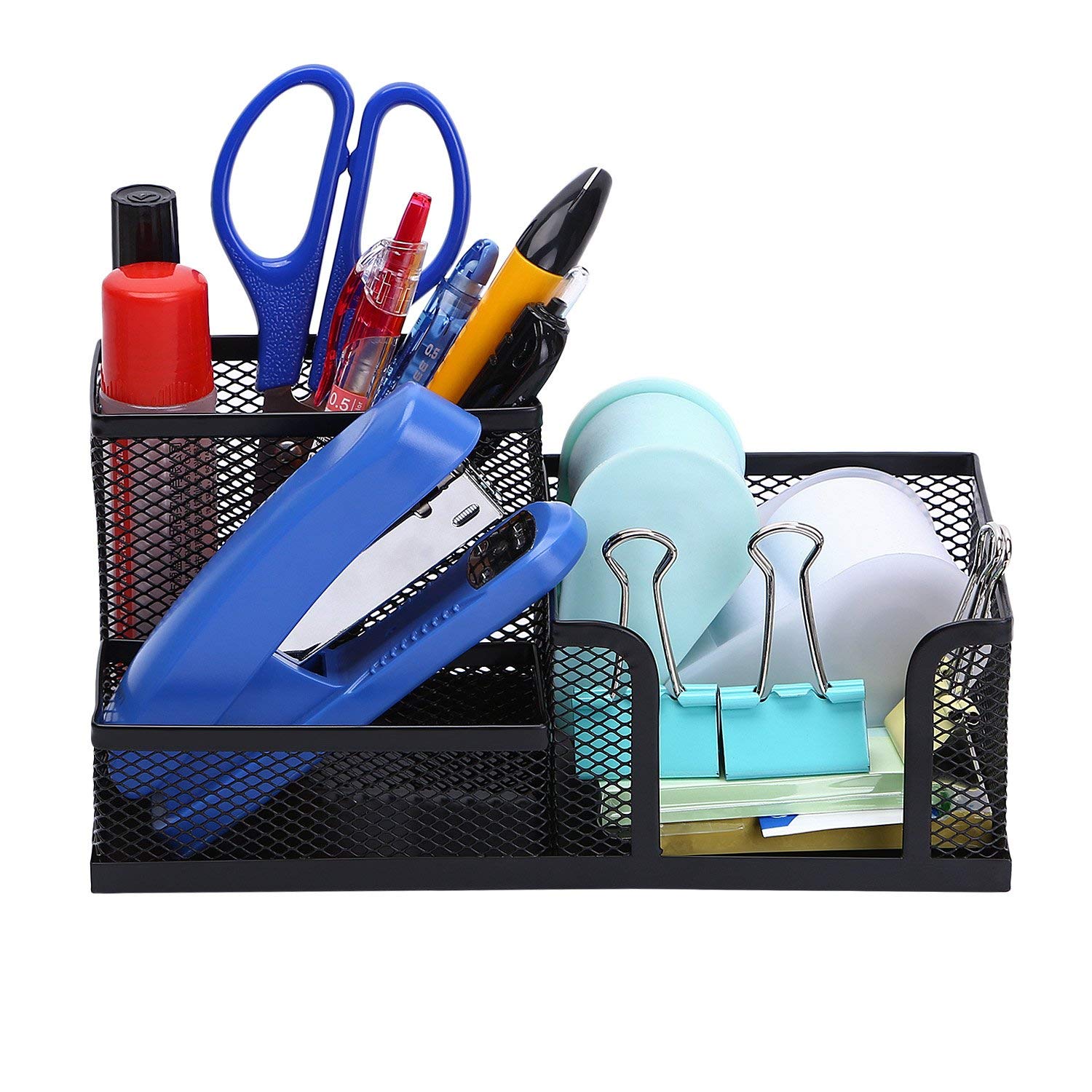 ABTRIX WITH ABOffice Supply Caddy, 3 Compartment Mesh Metal Multi-Function Office Desk Stationery Organizer Holder, for File folders, Stapler, Calculator, pens -Black (3 Compartment)