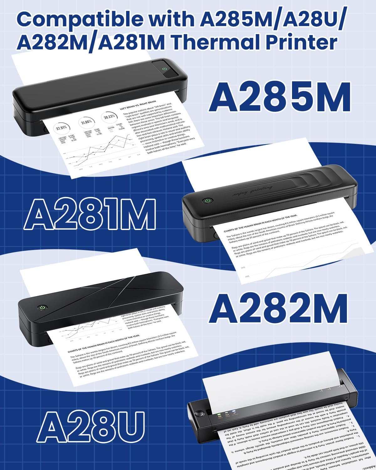 Thermal Printer Paper 8.5" x 11" US Letter Size, 200 Sheets, Advanced Thermal Printing, Quick-Dry Thermal Paper Compatible with A285M A28U A282M A281M M08F M835 M834 M832 Portable Printer