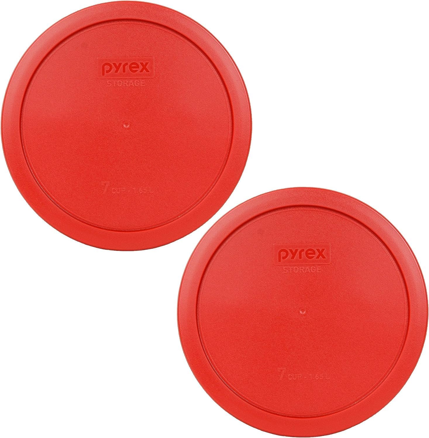 Pyrex 7402-PC Poppy Red Food Storage Replacement Lid (This Lid Fits the Pyrex 7402 6-Cup SCULPTED MIXING BOWL and 7203 7-Cup Glass Bowl) (2 Pack) - Made in USA