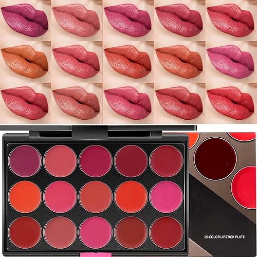 Kaely Paleta de labios de 15 colores, paleta de crema de brillo de labios, juego de lápices labiales rojo mate de Halloween para mujeres, labiales