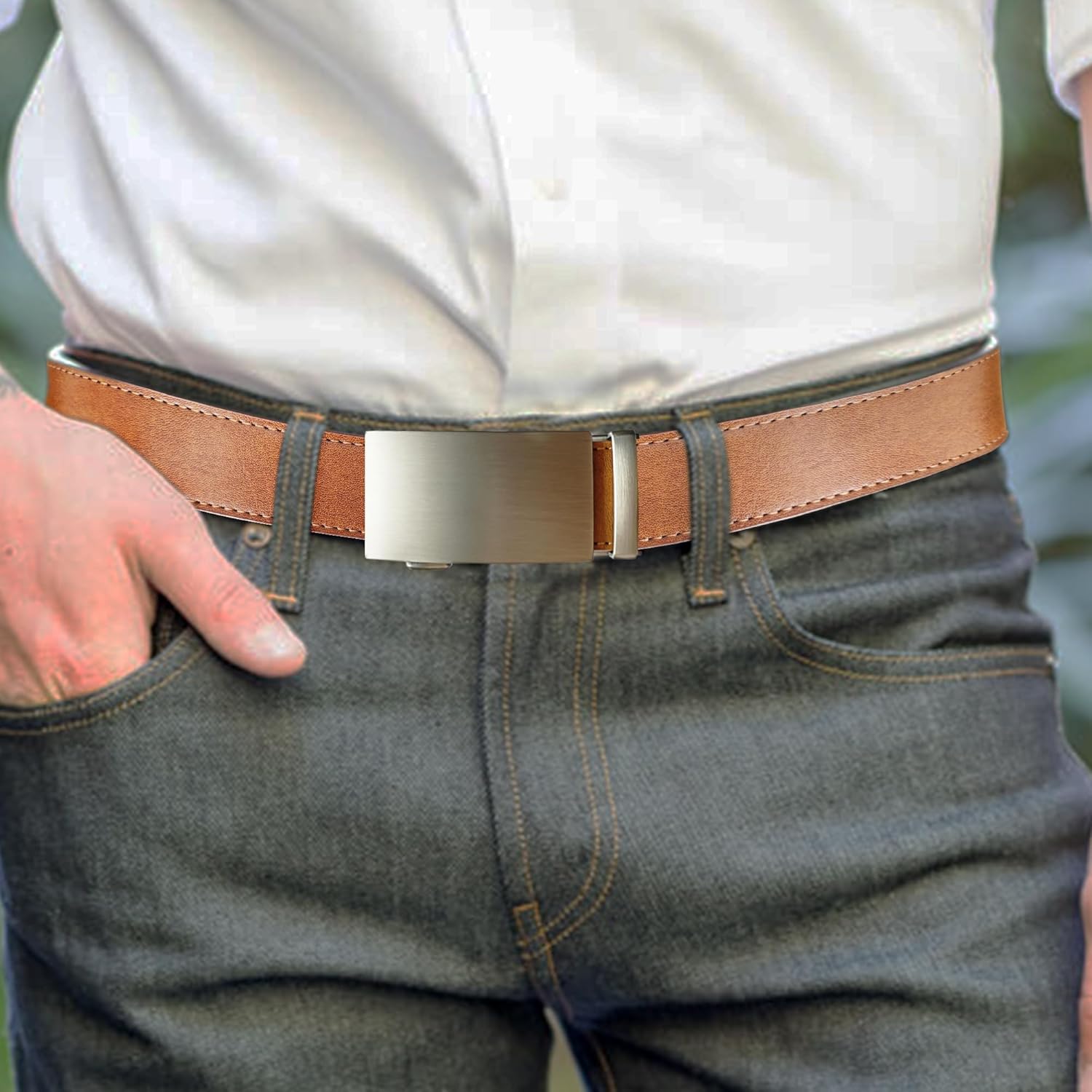 Coipdfty Men's Belts Leather Ratchet Dress Belts for Men Adjustable Belt for Casual Jeans - Image 5