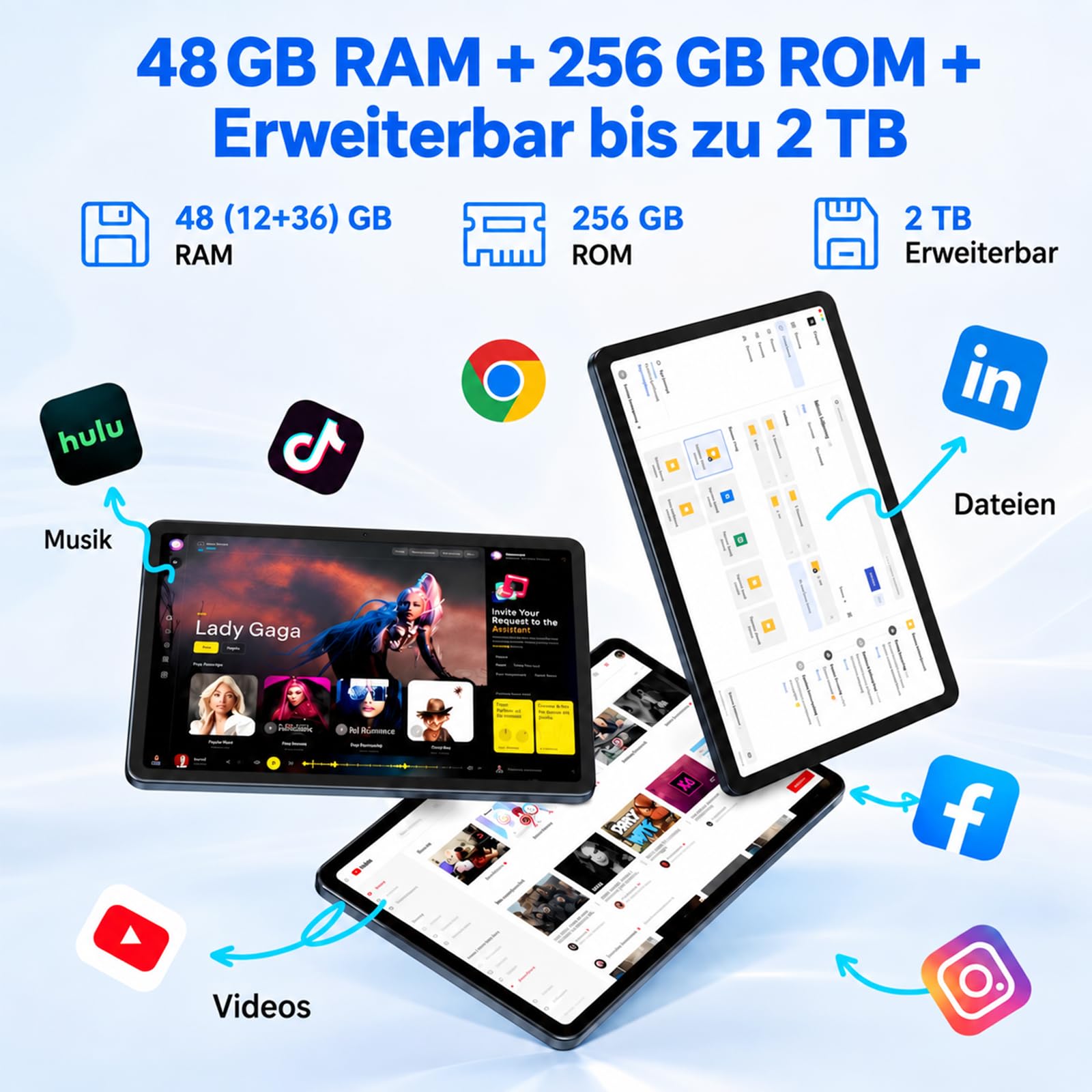 BESTTAB Android 16 Tablet 12 Zoll mit Tastatur, 48GB+256GB, 4G LTE/5G WiFi