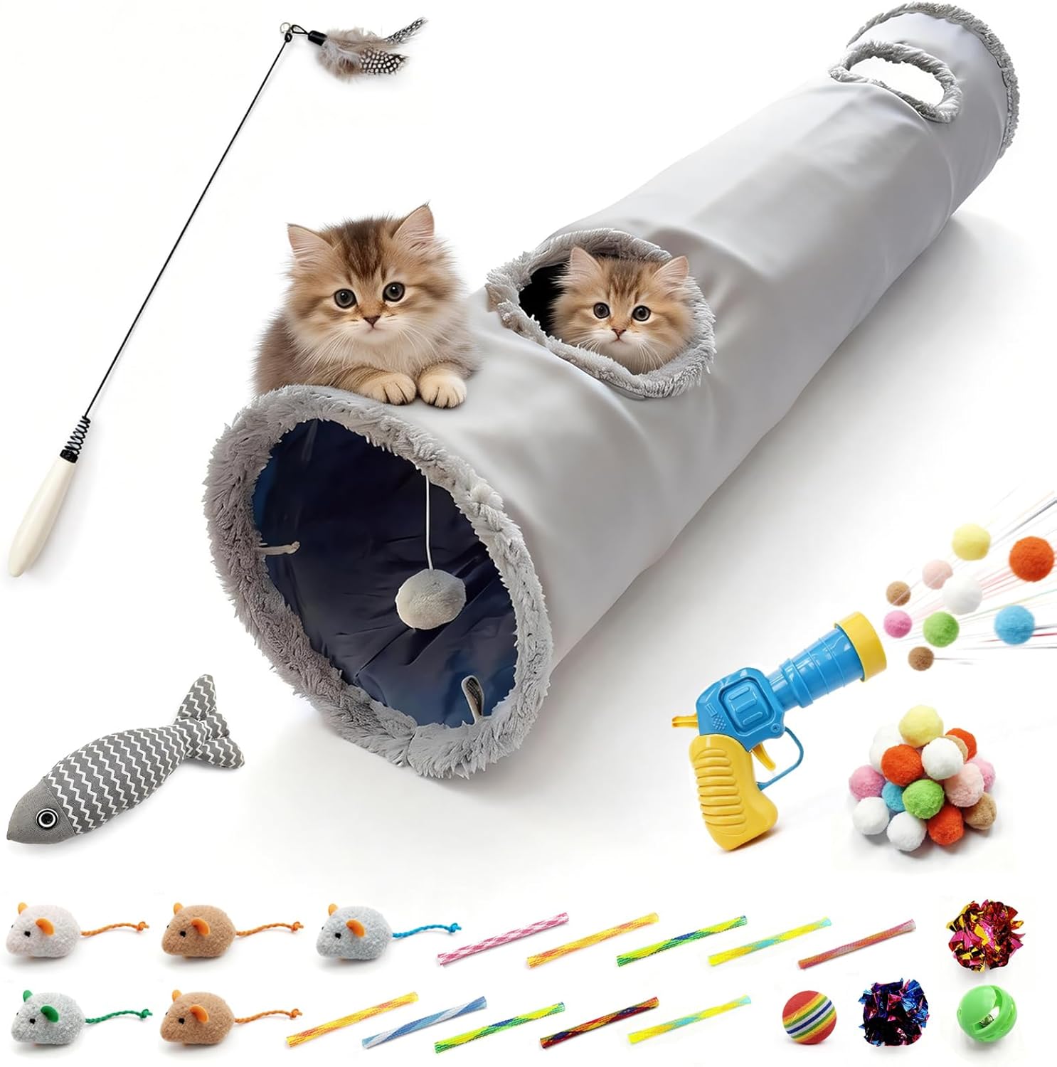 43 PCS Cat Tunnel Toys Pack,Collapsible Play Tunnels for Indoor Cats,11 Inch Diameter Maze Cat Tube for Kitten,Puppy,Rabbit,Ferret
