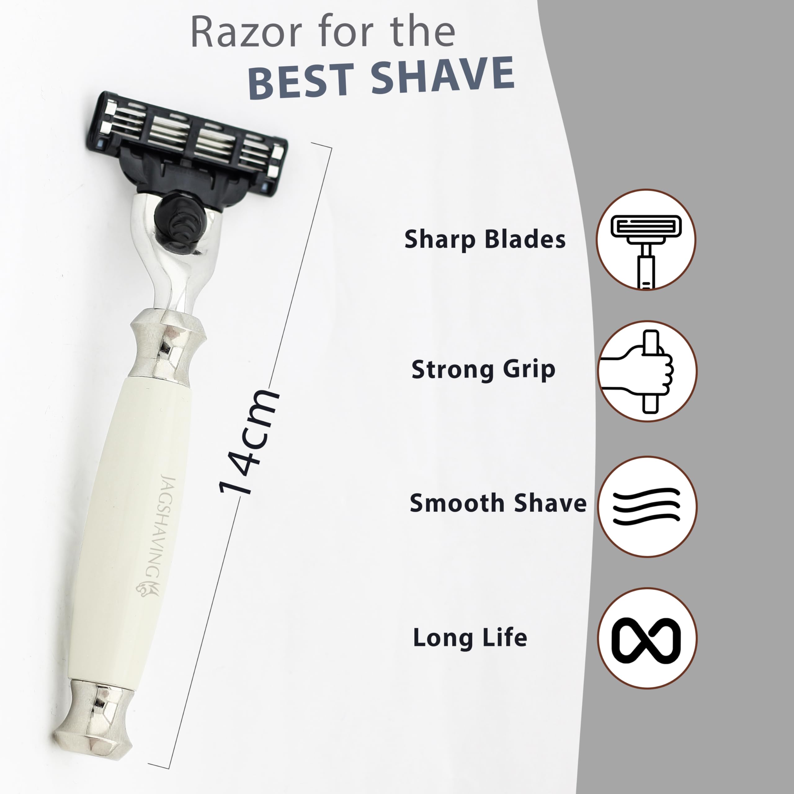 Jag Shaving zestaw do golenia – maszynka do golenia – pędzel do golenia z włosia borsuka – stojak do golenia – 3-częściowy zestaw do golenia dla mężczyzn i kobiet, 3 ostrza do golenia – zestaw do