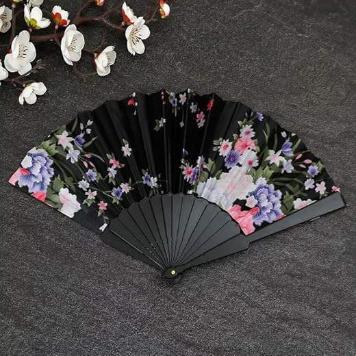 Japanese Folding Hand Fan 425 cm Floral Design black Colour