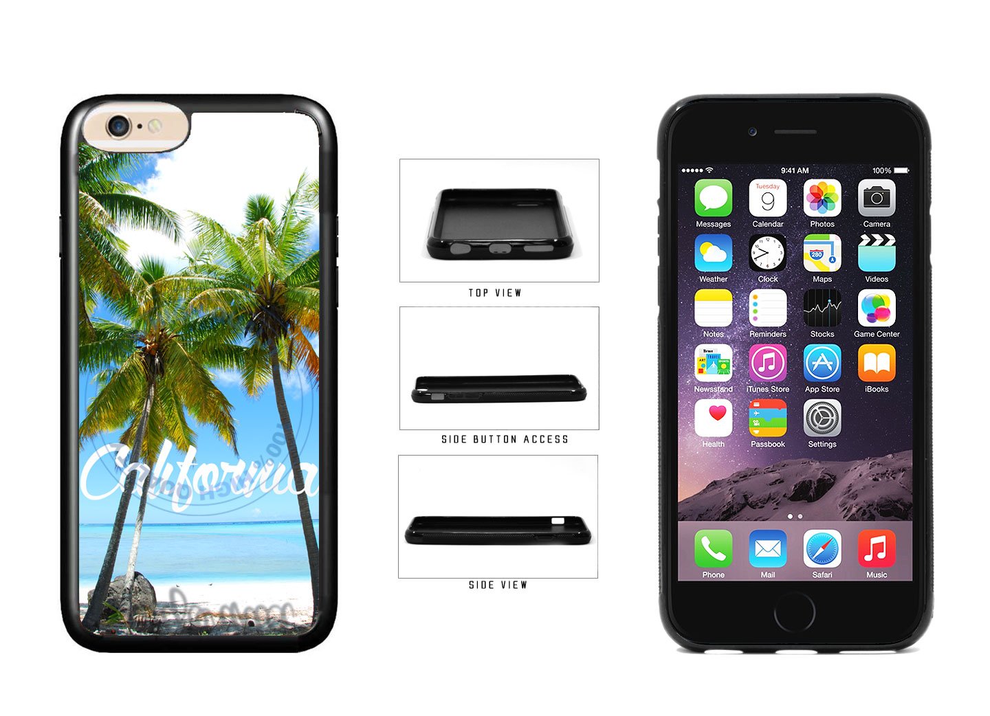 Palm Trees and California Dreaming Phone Case Back Cover (iPhone 6 (4.7 inches Screen) TPU Rubber Silicone) Comes with Security Tag and MyPhone Designs(TM) Cleaning Cloth