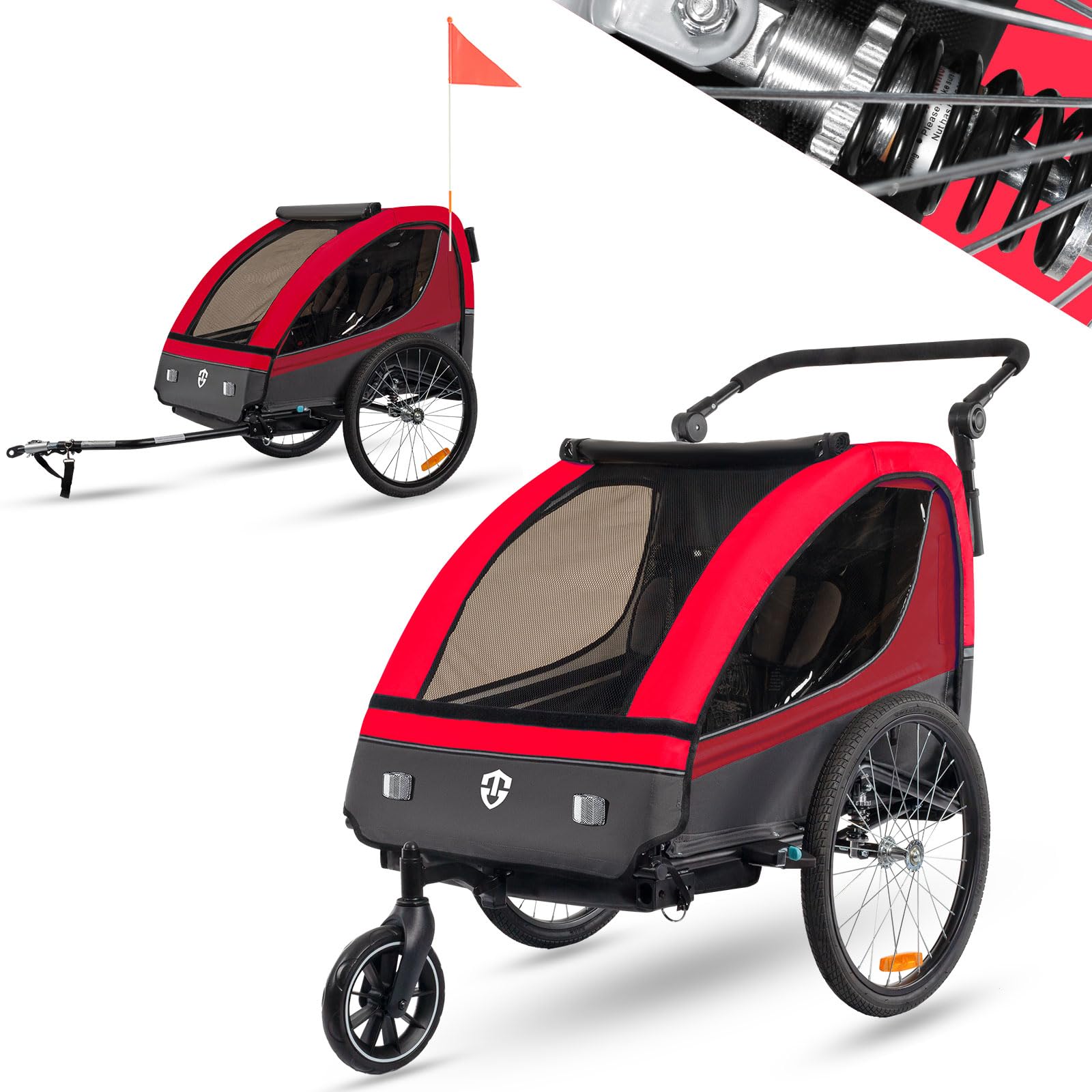 Tiggo VS Remorque pour Enfants Remorque de Velo 2en1 Fonction de Running Remorque de vélo pour Enfants Ceinture de securite 5 Points 360° Roue Avant Jogger Poussette