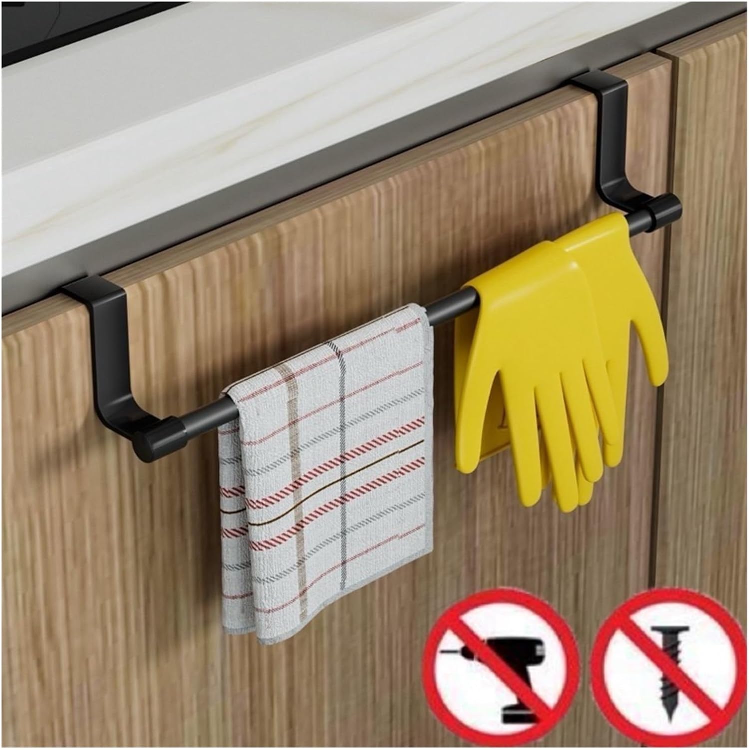 2Pc No Drill Stainless Steel Over The Cabinet Door Towel Rack Multifunctional Dishcloth Storage Holder For Kitchen Bathroom Home Organization(White,Large)