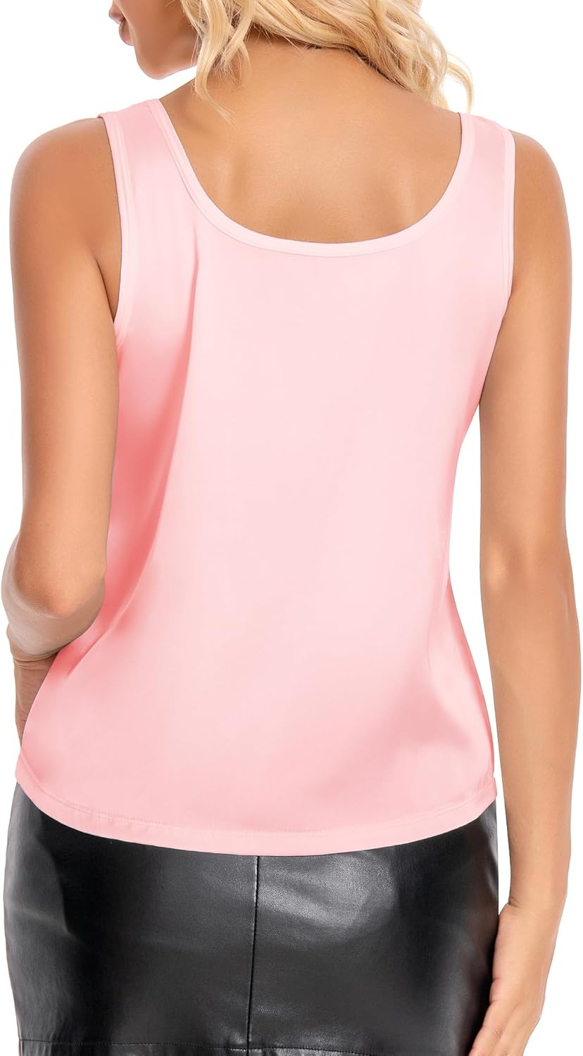 Women Silk Satin Tank Tops Sleeveless Camisole Blouses Scoop Neck Summer Basic Tank Shirt Business Casual Outfits - Image 7
