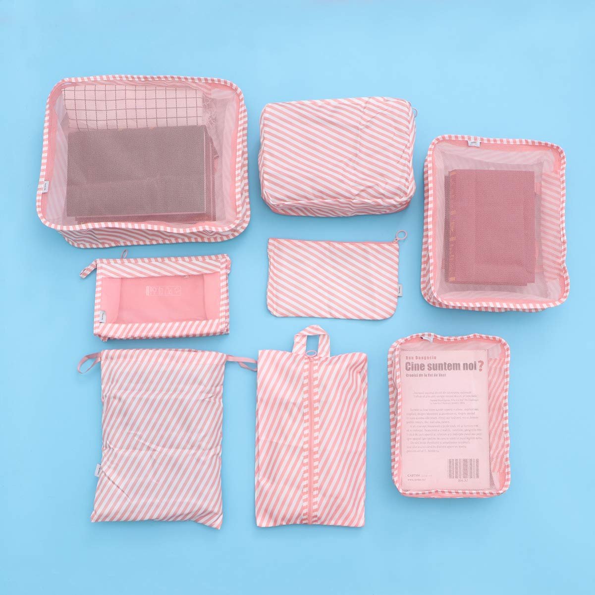 8-teiliges Gepäck-reisetaschen-Set Koffer-packtaschen Gepäck-Organizer Mehrzweck-Kleider-packtaschen Reißverschluss Streifen-Design