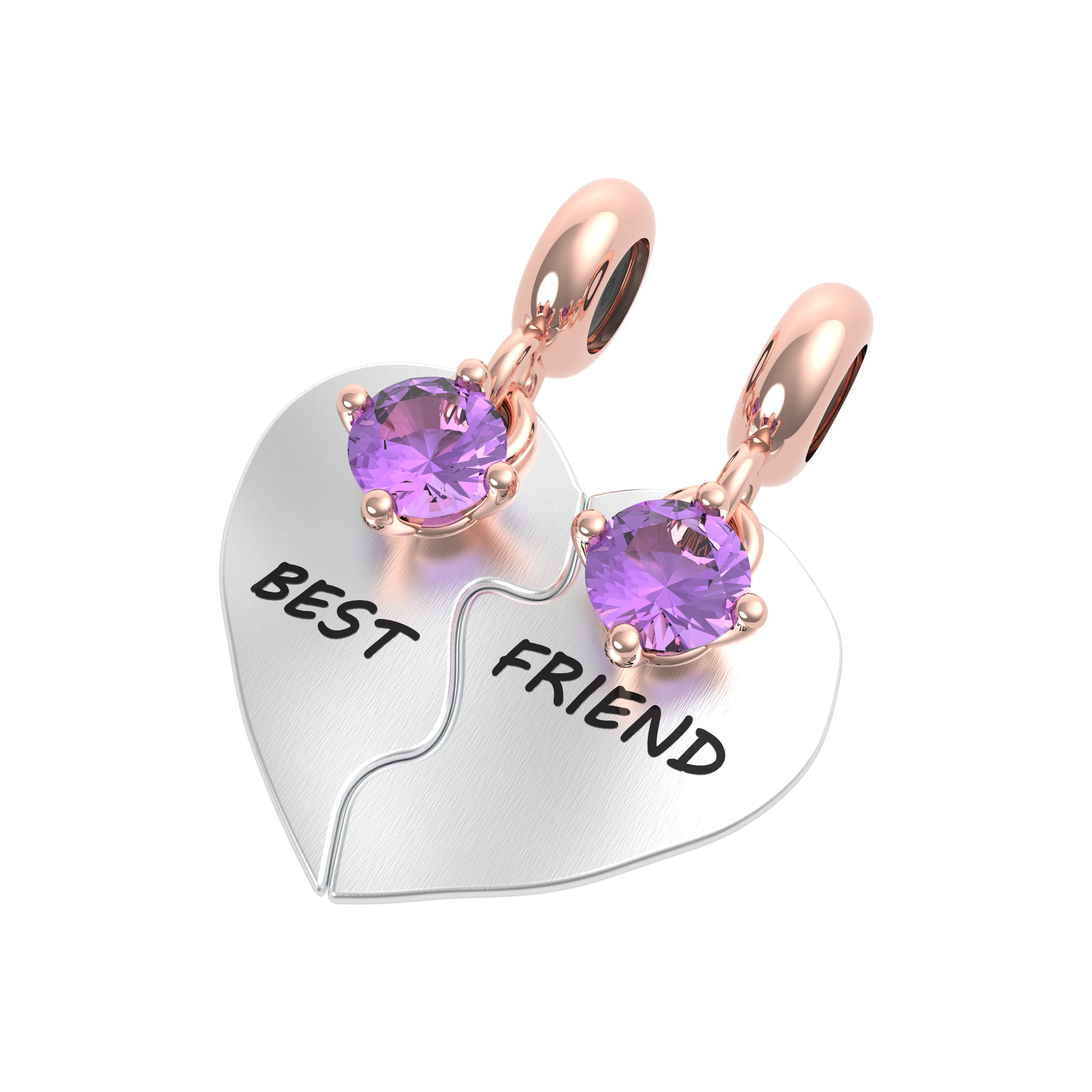 Charm en argent 925 améthyste véritable lot de 2 bijoux d'amitié - 5
