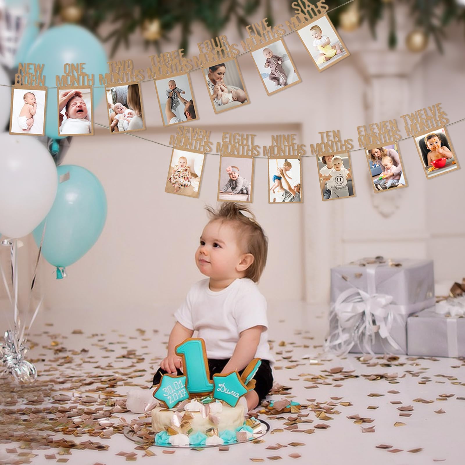 First Birthday Photo Banners - Monthly Milestone Garland From Newborn To 12 Months, Baseball Themed - View #7