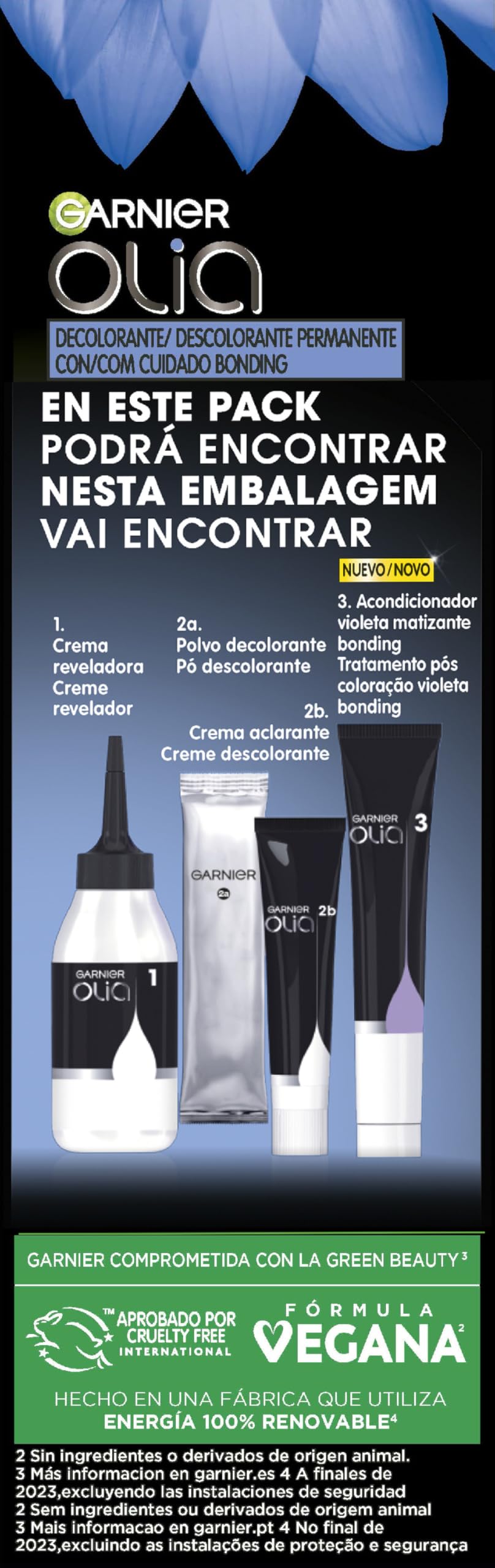 Garnier Olia, pack 3 Decolorante Permanente sin Amoniaco con Aceites Florales de Origen Natural, Decolorante D+++, Aclarado 8 Tonos, El embalaje puede variar