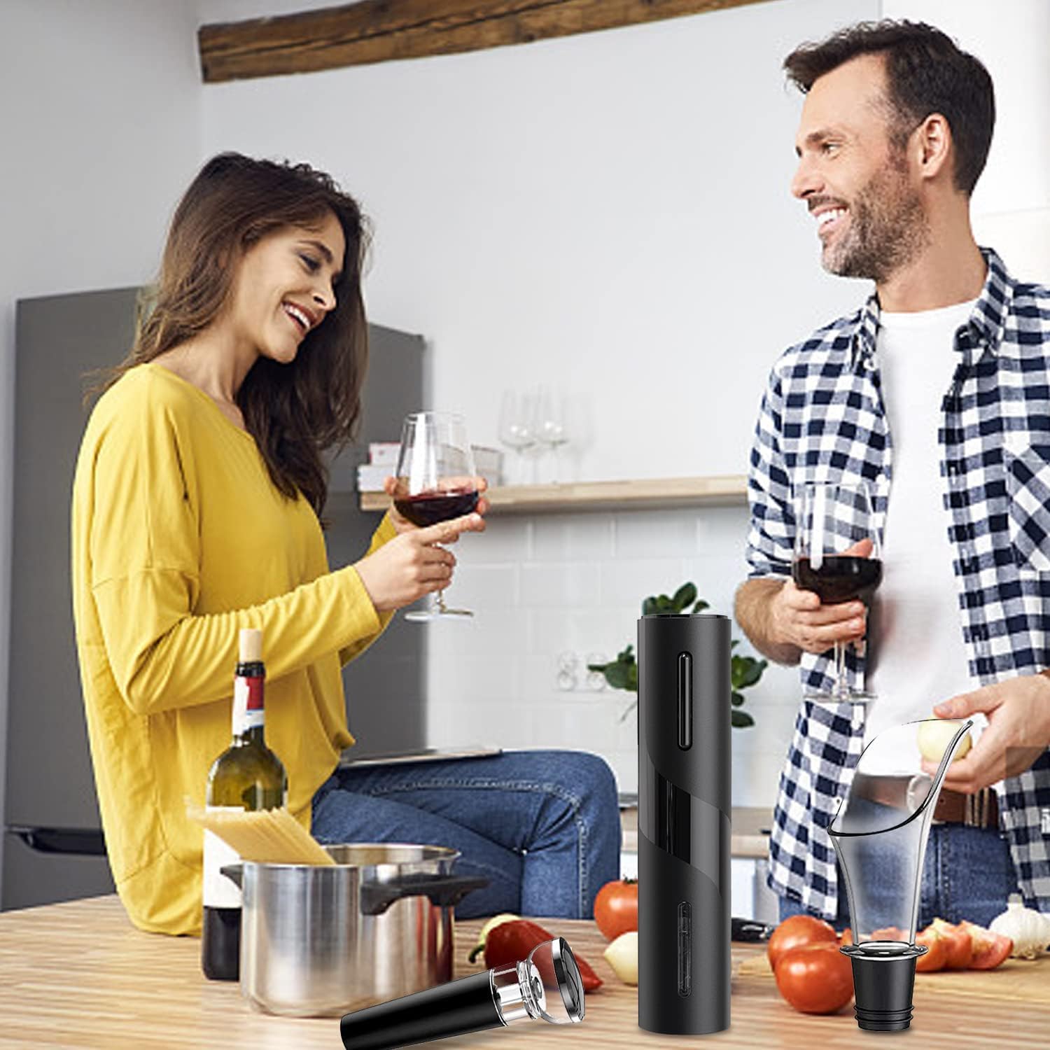 SQUADO Cavatappi Elettrico Professionale per Vino con Tagliapasta Stagnola e Tappo Sottovuoto