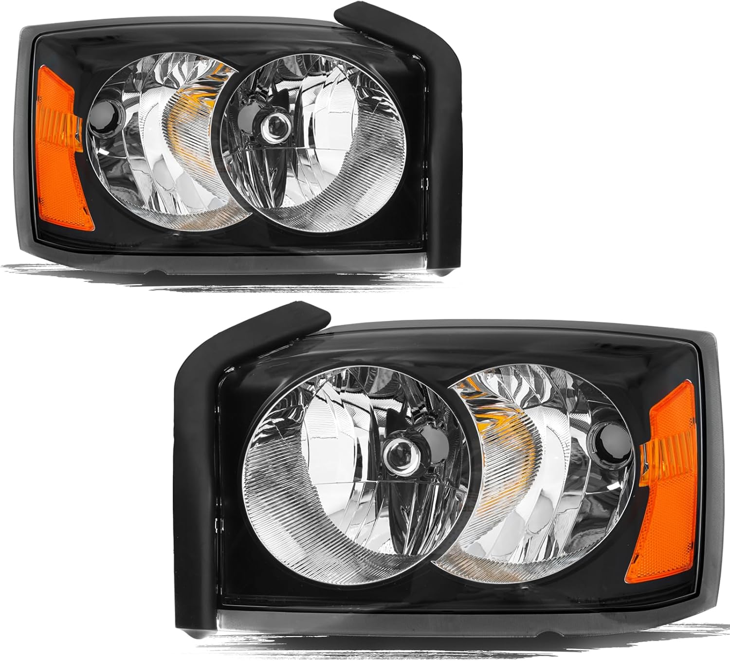 Aosky Headlight Assembly Fits for 2005 2006 2007 Dodge Dakota OE Replacement OE Headlamp Chrome Housing Amber Reflector Driver and Passenger Pair
