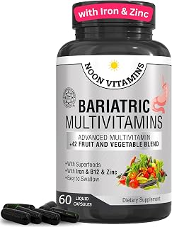 Bariatric Multivitamin with Iron for Women & Men - All-in-One 42 Superfood Blend for Energy & Immune Support - Post-Surgery Recovery, Easy-to-Swallow, Halal, Made in USA (60 Liquid Capsules)