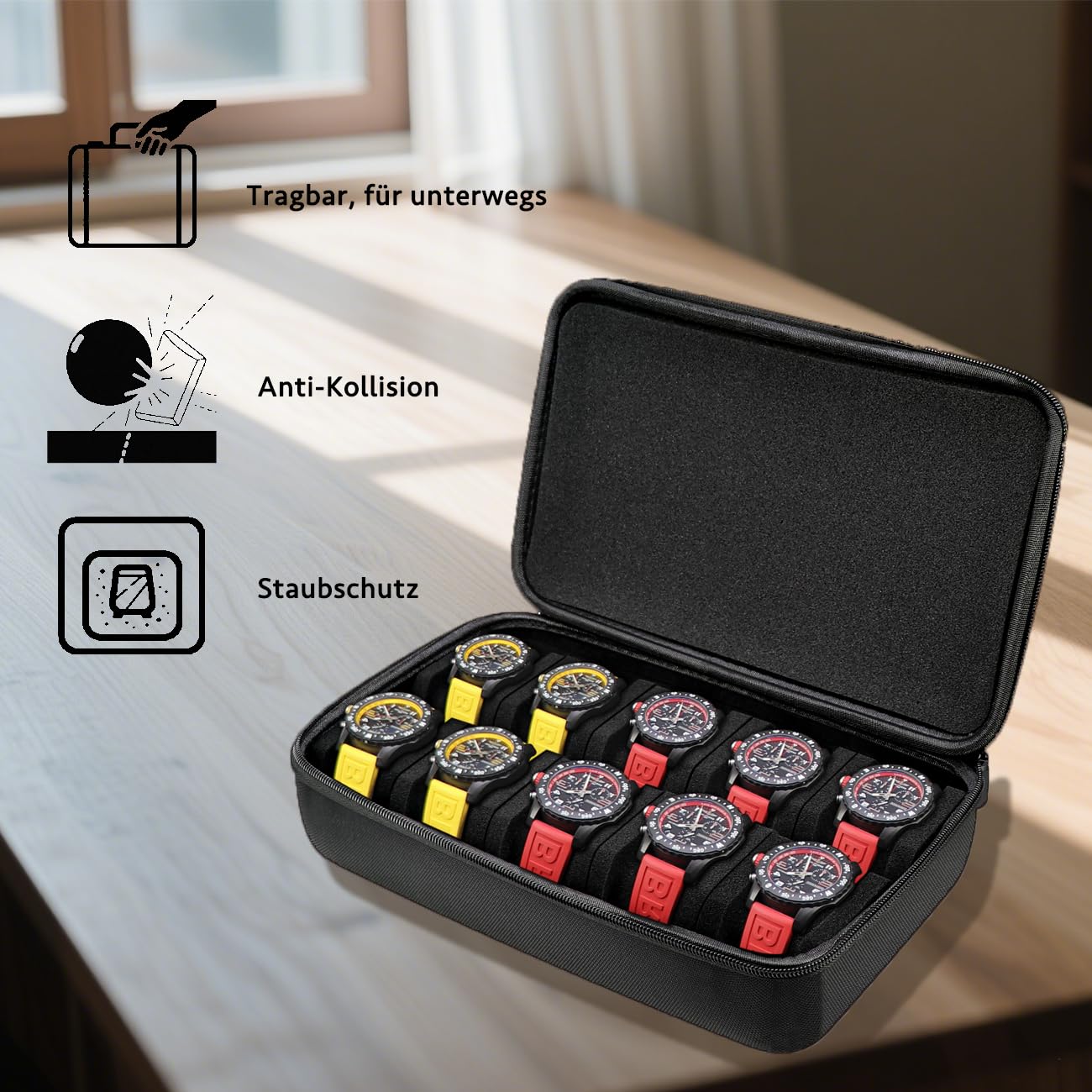 Étui De Voyage Rigide Pour 6 Montres - Coussinets En Mousse Ajustables, Protection Anti-chocs, Fermeture éclair