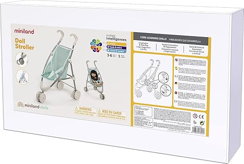 Miniatura 5 de Miniland Cochecito de muñeca en color menta hasta 15 pulgadas Muñecas. Estructura plegable con rueda direccional fabricada en aluminio y telas