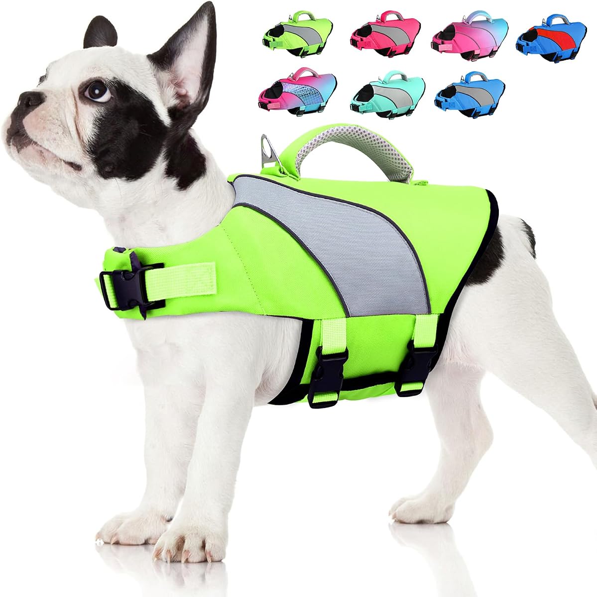Doglay Dog Life Jacket, Swim Vest for Boating & Swimming, Green & Gray, XS