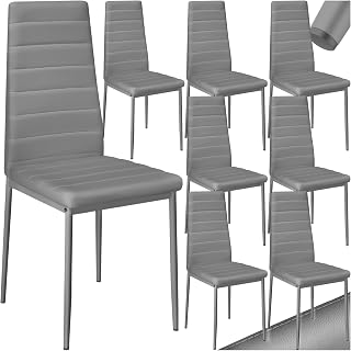 TecTake® sillas de Comedor Acolchadas, Funda de Cuero sintético, Respaldo Alto, Patas de Acero, Montaje Sencillo, sillas Comedor Modernas, Muebles Salon Modernos, Silla nordica - 8 Sillas Gris