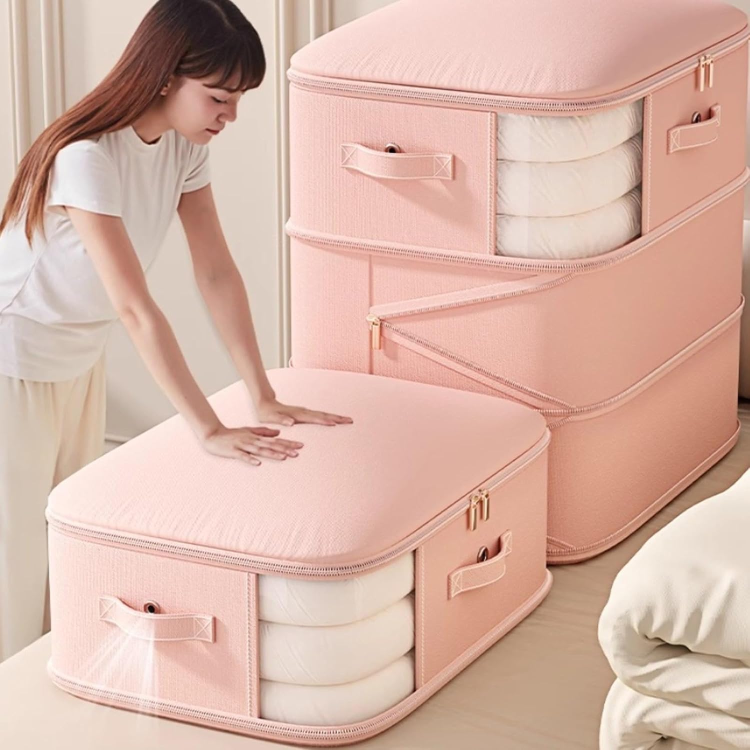Premium Fabric Vacuum Sealed Compression Bags with Clear View Panels and Multiple Size Option Organized Wardrobes See Through Compression Bags