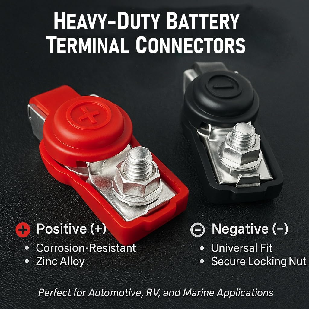 MGI SpeedWare 12v Automotive Battery Terminal Connectors with Cover, Red + Black Pair