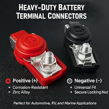 MGI SpeedWare 12v Automotive Battery Terminal Connectors with Cover, Red + Black Pair