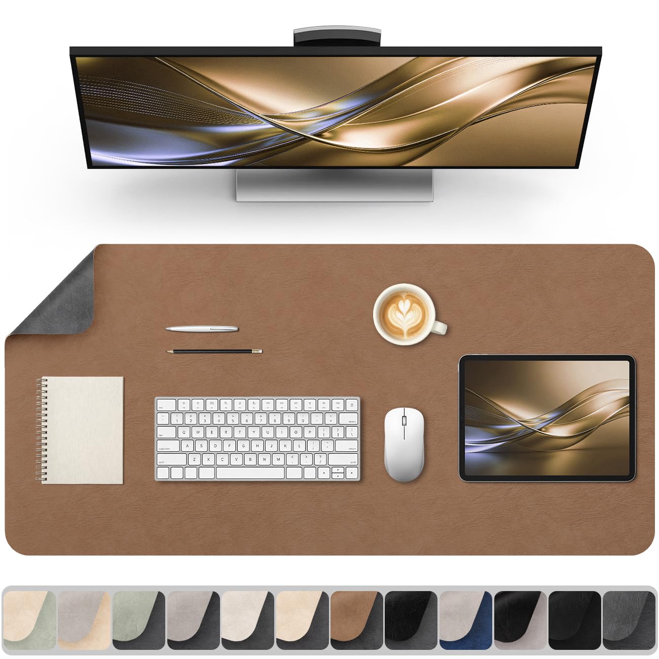 Jumdast Reversible Desk Mat, Non-Slip Waterproof Faux Leather Desk Pad