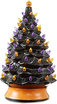 Casafield Hand Painted Ceramic Halloween Tree, 24-Inch Pre-Lit Decoration with 148 Multi-Color Lights, Jack-O-Lantern and Star Toppers
