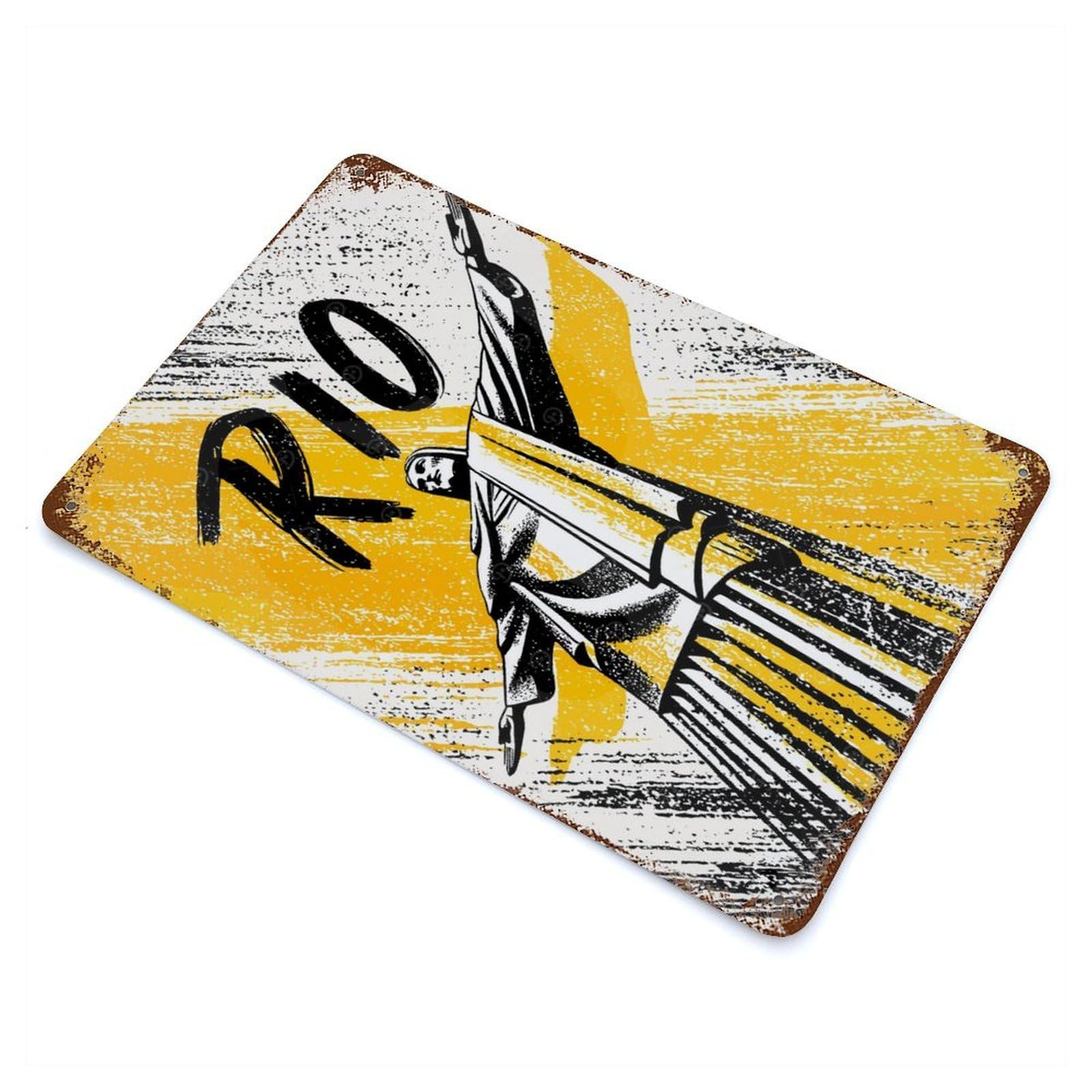 Aged Metal Wall Plaque with Rio De Janeiro Travel Design 11.8"x7.9", for Cafe, Home Bar And Lounge Decor, Novelty Wall Decor