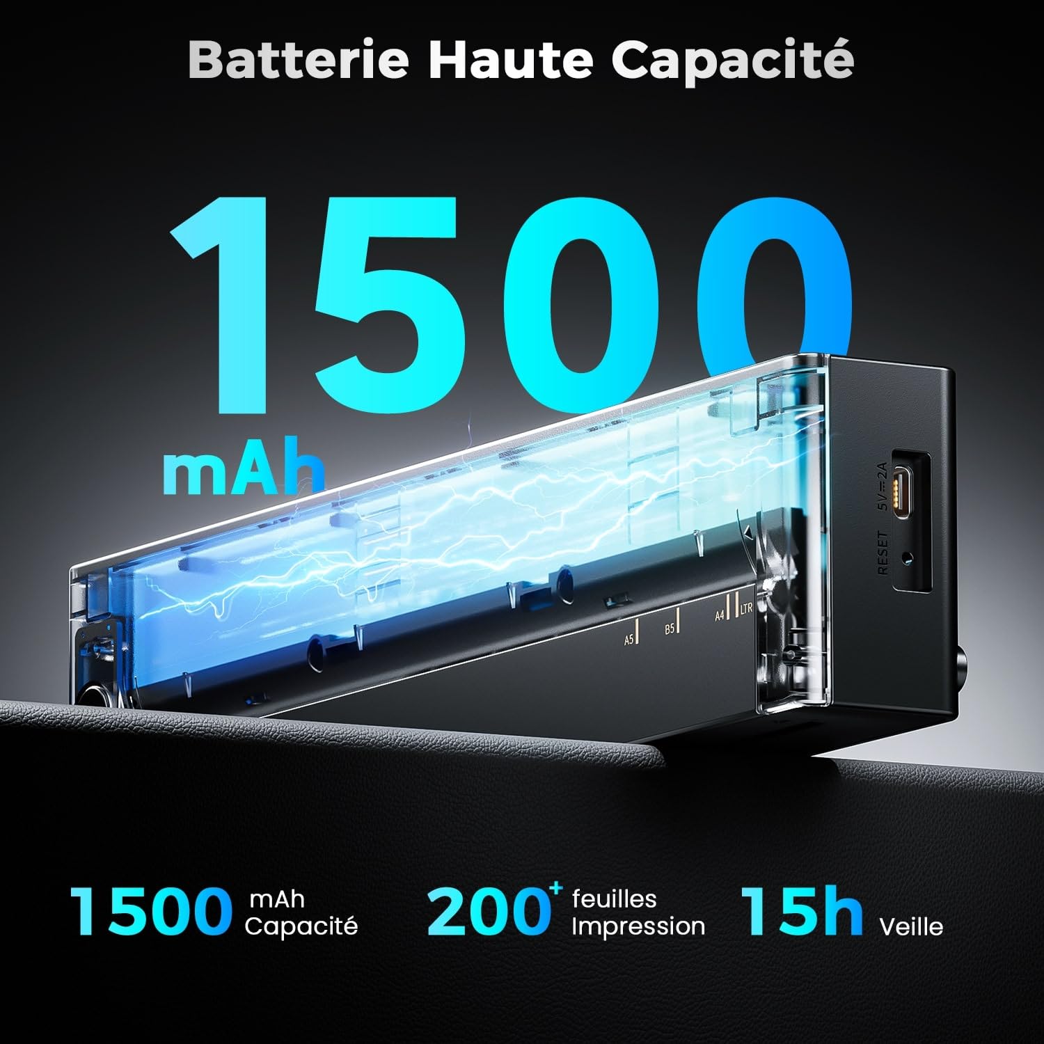 TATTMUSE Imprimante Thermique A4 Portable 585g 300 DPI Batterie 1500mAh