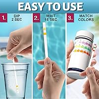 Vista 6 de EASYTEST - Paquete de 150 tiras reactivas para piscinas, spas y jacuzzis; mide pH, alcalinidad total, cloro libre y bromo, kit preciso de 3 en 1
