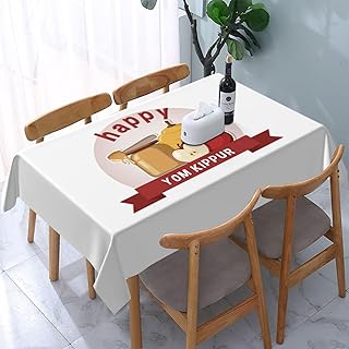 Yom Kippur Jewish Holiday Tablecloth 54x72 Inches Rectangle Polyester Table Cover Holiday Party Supplies for Picnic Dinner Decor