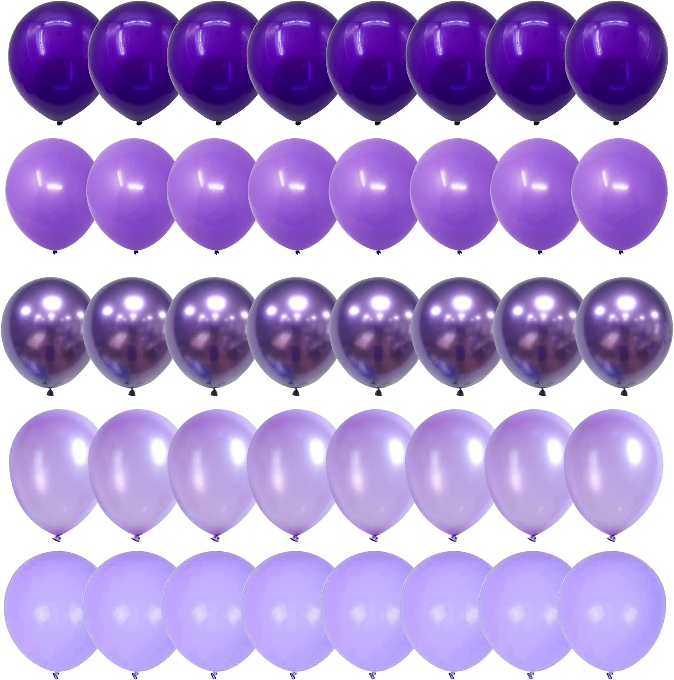 Togvu Purple Balloons, 60 Packs 12 Inch Metallic Chrome Pearl Macaron Light Different Shades Balloons for Girl Birthday, Wedding, Anniversary, Baby Shower, Princess Decoration QQ-5023
