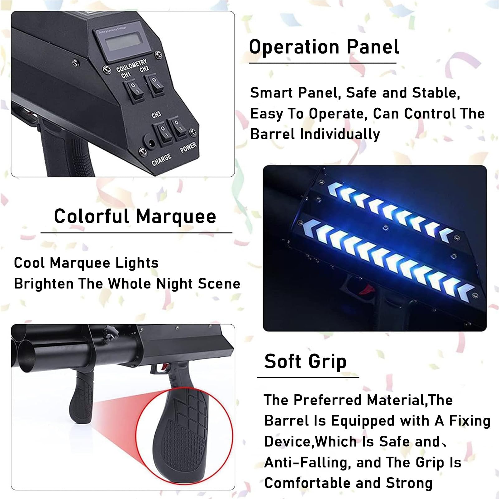 RayGenius Lanceur De Confettis, Feu d'artifice éLectronique avec LumièRes LED, Propulseur D'Ambiance De Feu d'artifice, Distance De Jet 8-10 Cm, Bars, Concerts, Mariages, FêTes