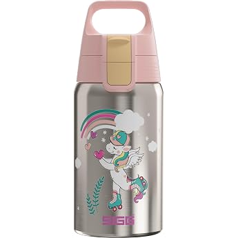 SIGG Stainless Steel Childrens Water Bottle Uni Skate Suitable for Carbonated Drinks Leak-Proof Feather-Light BPA-Free 0.5 L Grey