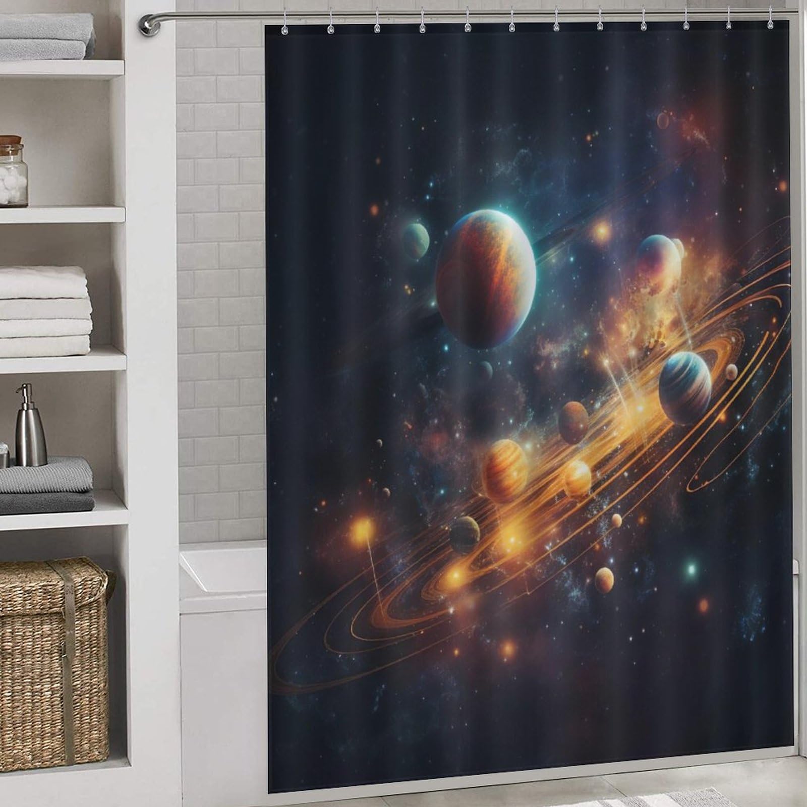 Rideau de douche ciel étoilé en polyester imperméable 168x183cm