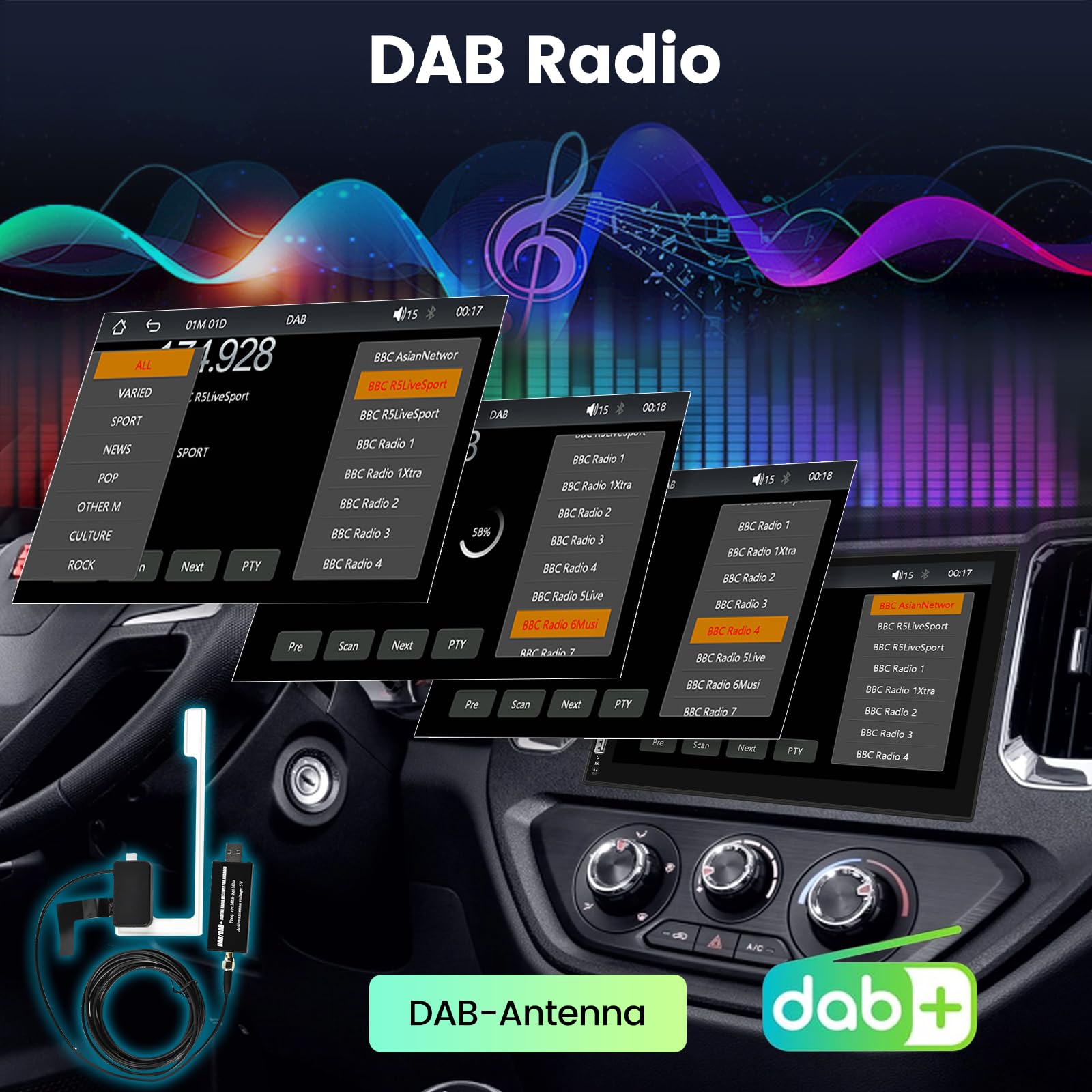 NHOPEEW Radio samochodowe 2 DIN, DAB – 7 cali, obsługuje bezprzewodowe CarPlay Android Auto Mirror Link sterowanie kierownicą + kamera cofania 12 LED