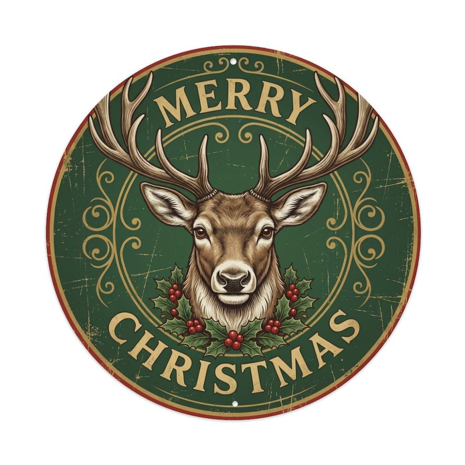 Merry Christmas Reindeer Portrait Close Metal Tin Sign