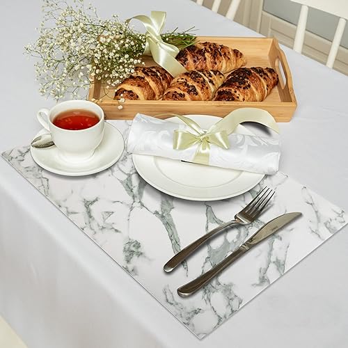 Miniatura 2 de Juego de 6 manteles individuales de cuero, manteles individuales de mármol para mesa de comedor, resistentes al calor, manteles individuales