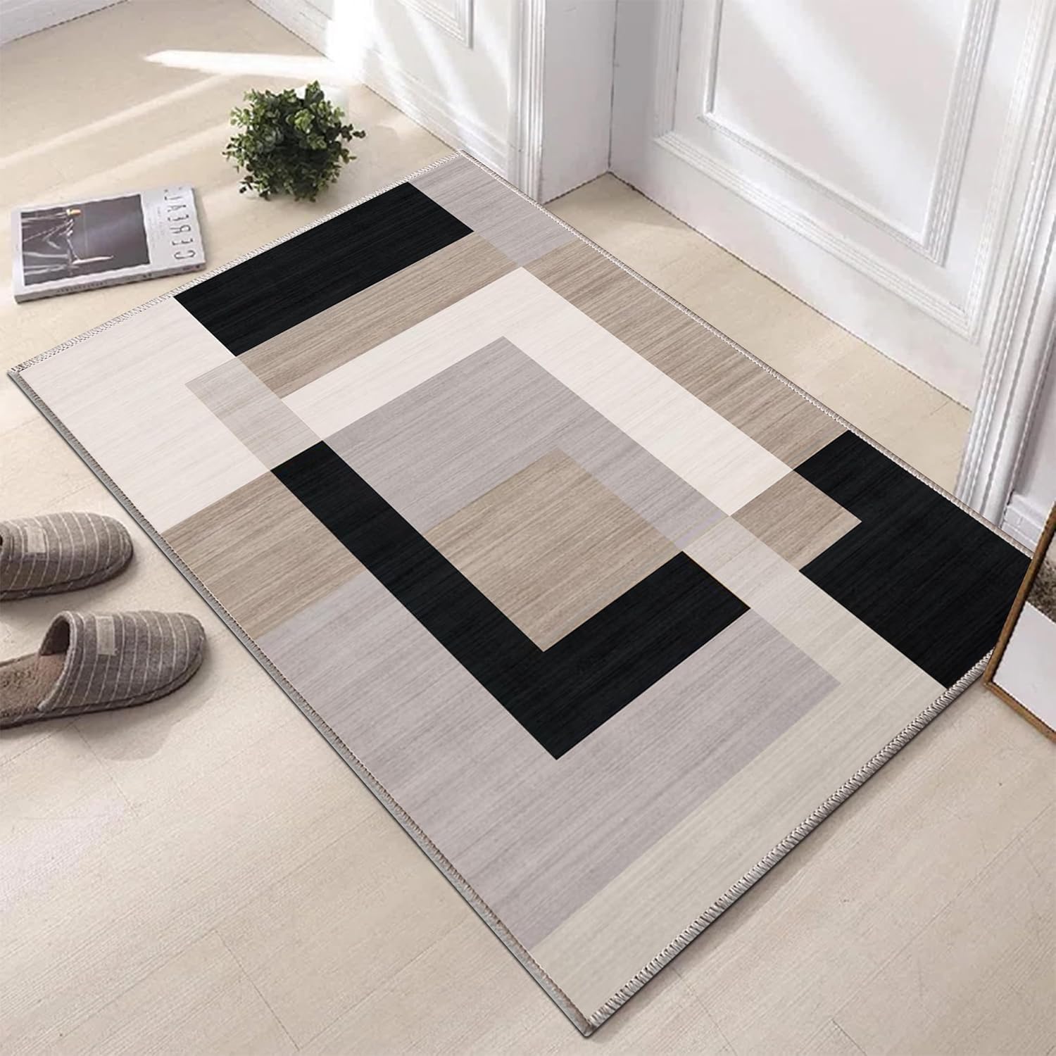 Hafaa Door mats 80 x 150 cm Non Slip Mats for Kitchen Floor Soft Heavy Duty Doormats Inside Stylish Printed Welcome Front Doormat Dirt Trapper Indoor Outdoor Mat (Milo Neutral) — image 1