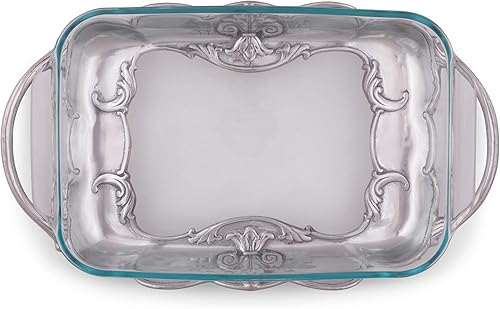 Miniatura 2 de Arthur Court Soporte para platos de cazuela de vidrio Pyrex de metal, diseño de flor de lis, fundido en arena en aluminio con calidad artesanal