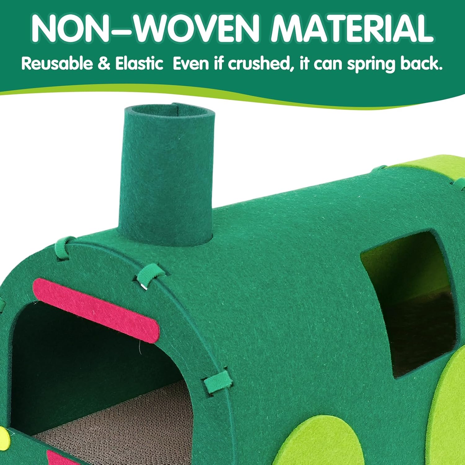 Cat Tunnel Train with Scratching Board, Cat Interactive Toys 51" Non-Foldable Rebound Cute Pet Tube Round Indoor Hideout for Small Medium Kitten Toys