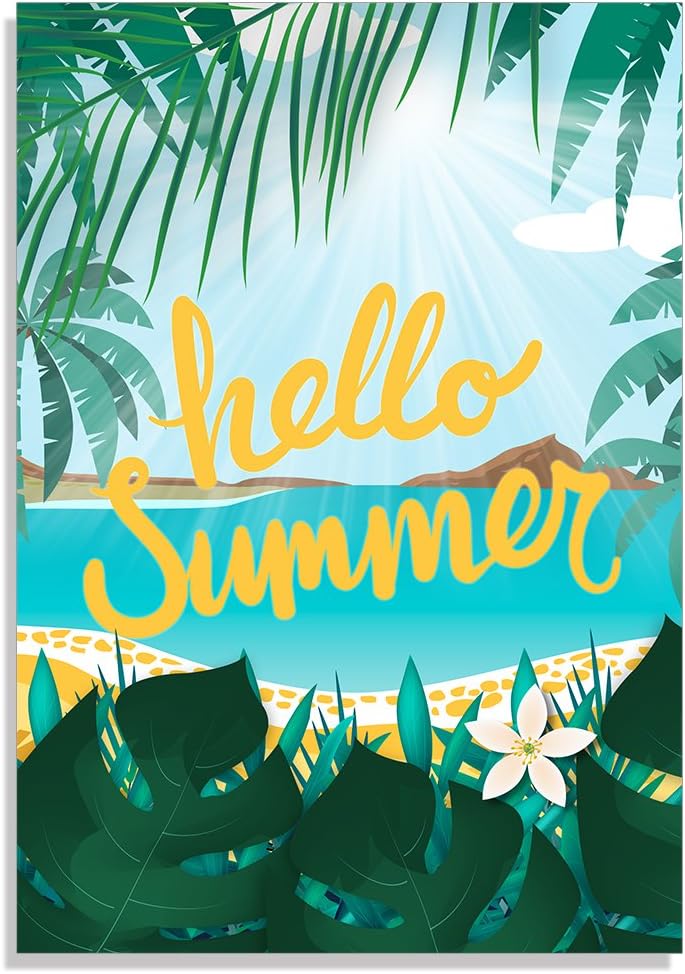 Yilooom Decorative Garden Flag Hello Summer Tropical Outdoors Flags of Double Sided Beach Banners 28x40 Inch