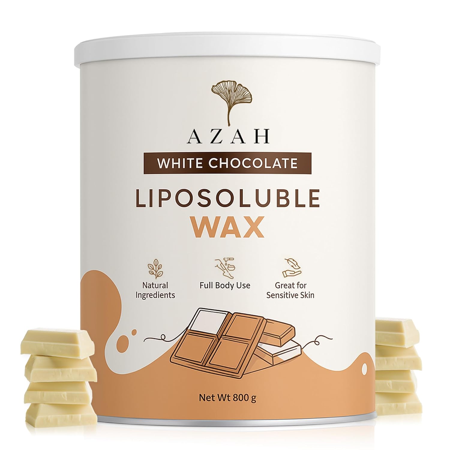 Azah Liposoluble Wax for Women| White Chocolate | Hair Removal Full Body Wax for Women| Natural Ingredients with Quick-drying Benefit | Soothes & Nourishes Skin| Free of Chemicals | 800 g Azah Liposoluble Wax for Women| White Chocolate | Hair Removal Full Body Wax for Women| Natural Ingredients with Quick-drying Benefit | Soothes & Nourishes Skin| Free of Chemicals | 800 g