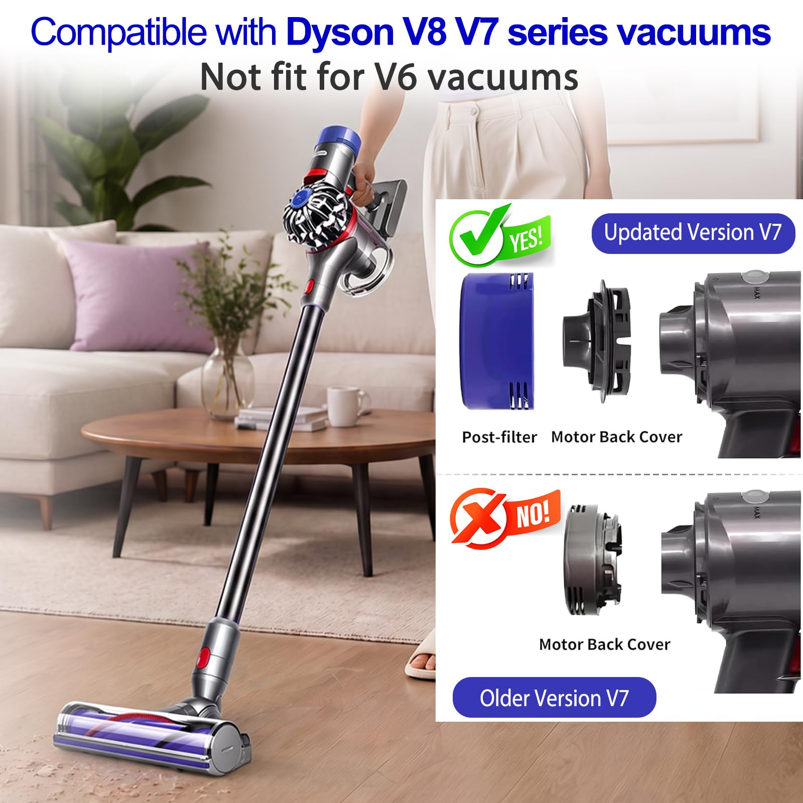 Lemige 2 x Vorfilter und 2 x HEPA-Nachfilter, kompatibel mit Dyson V7, V8 Animal und V8 Absolute schnurlosen Staubsauger, vergleichbar mit Teilenummern 96566101 und Nachfilter 96747801.