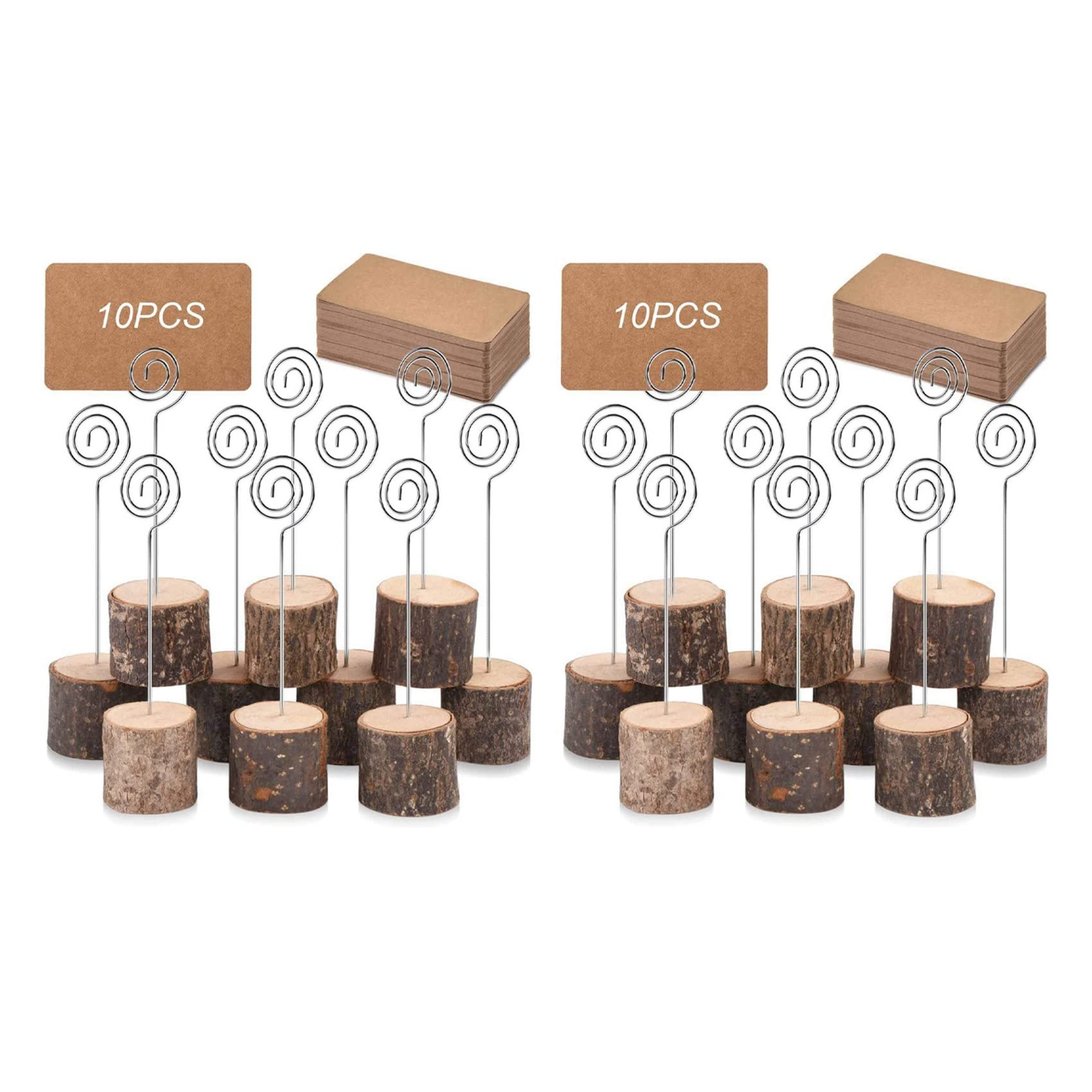 Hndhbfgrt 60Pc Wood Place Card Holders with Swirl Wire Place Cards Rustic Wood Table Number Holders Stands Name Cards Holder