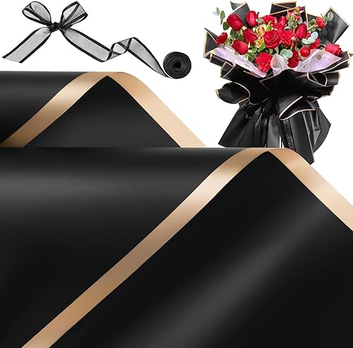 ZORRITA 20 hojas de papel de regalo de ramo de flores, papel de regalo de flores impermeable con cintas, suministros de floristería, 22.8 x 22.8